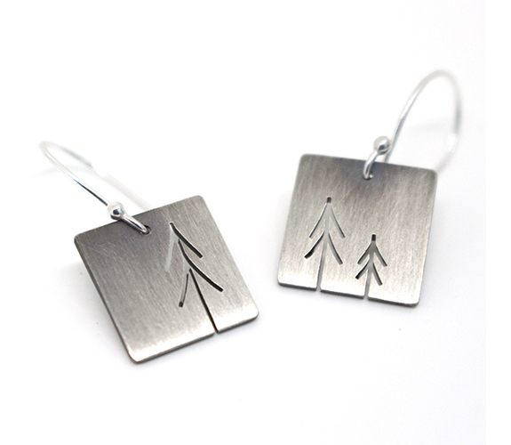 Tiny Sterling Silver Three Pine Trees Earrings - Silent Goddess